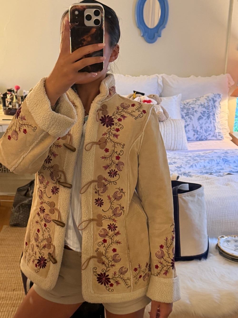 Vintage 90s St. John's Bay Cream Embroidered Suede Jacket